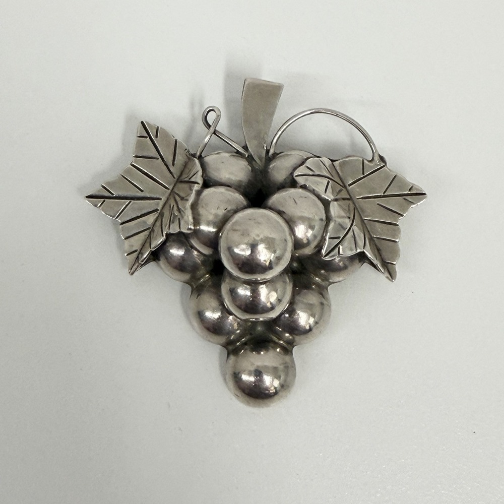 Vintage Sterling Mexico Grape Leaf Pin and or Pendant Large 28 Grams